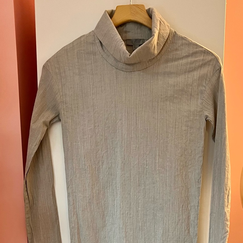 COS cotton high collar dress in gray